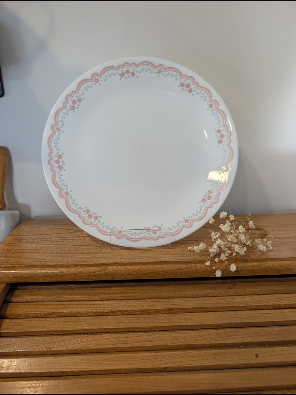 Corelle White Dinner Plate with Pink and Light Blue Floral Border